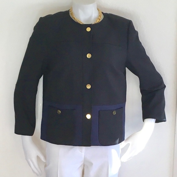 H&M Navy Black Boxy Cropped Jacket Sz EUR42/US12 - Picture 1 of 7